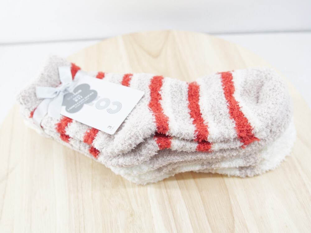 Cozy Hub Women's Sock Size 9-11 White Gray Striped Cozy Crew Socks 3 Prs